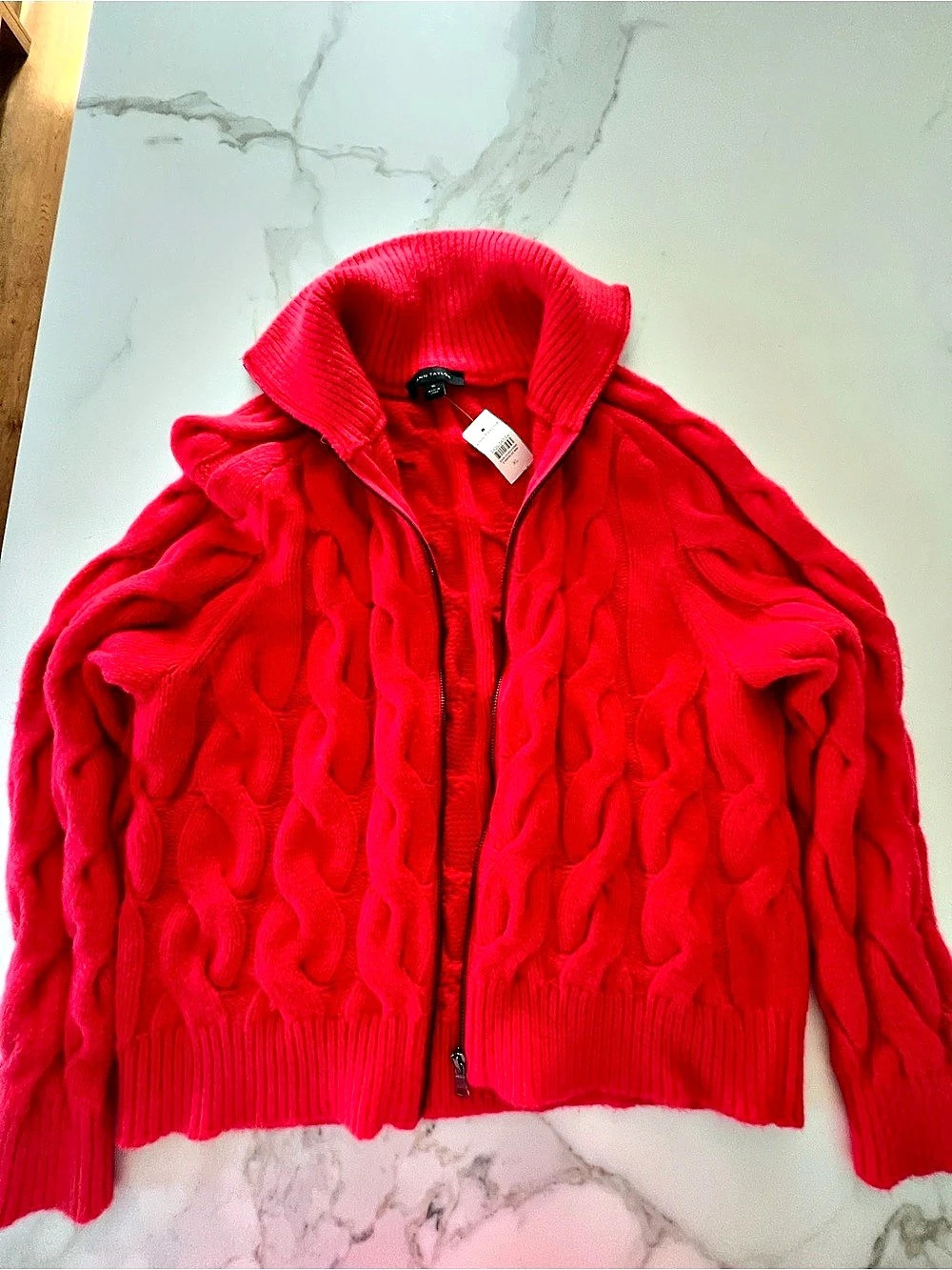 Ann Taylor Cable Knit Zip Turtleneck in Pink XL NWT